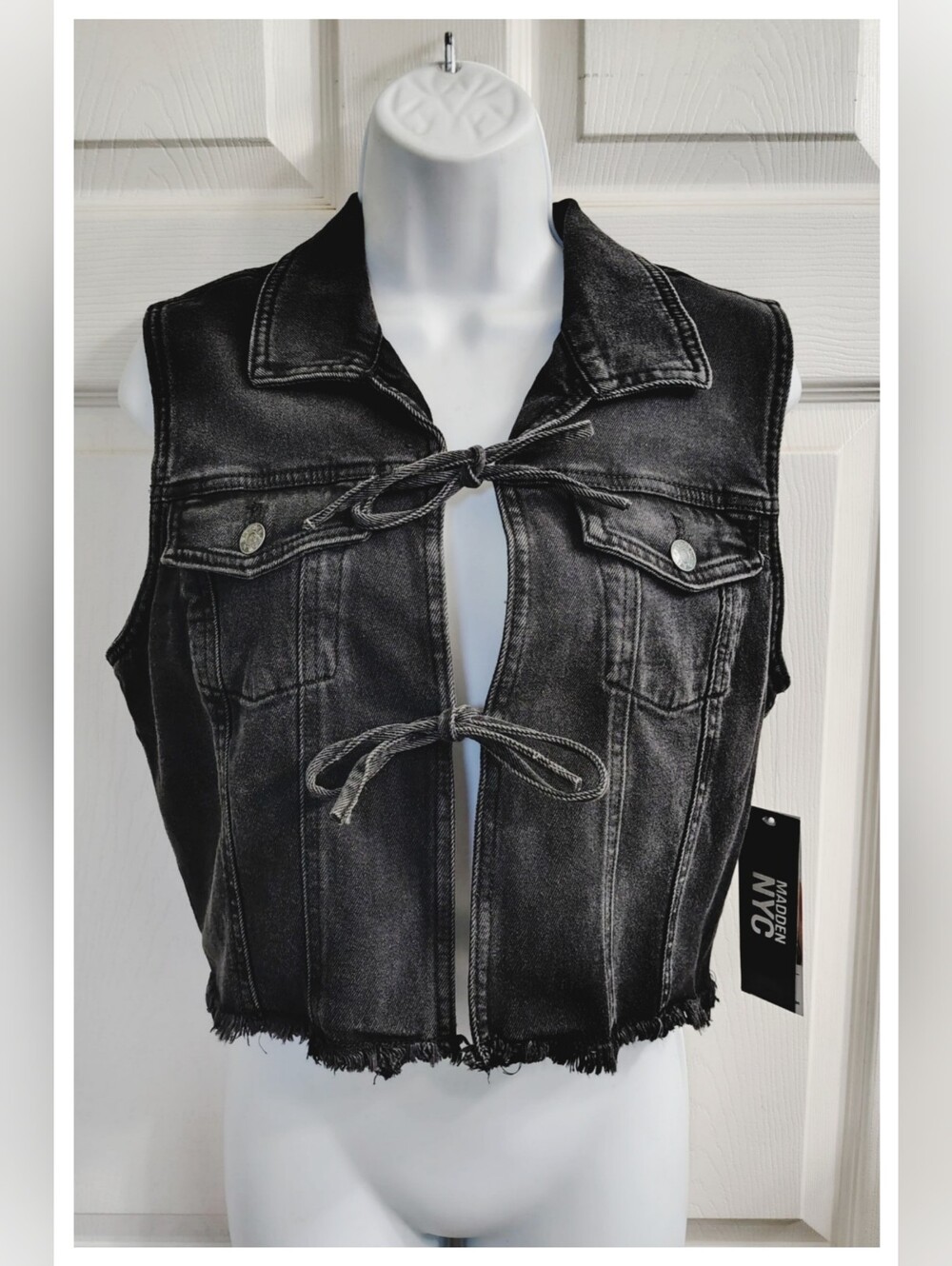 Madden NYC 'Trucker Vest' Distressed Black Denim - Junior Medium (8-10) *NWT*